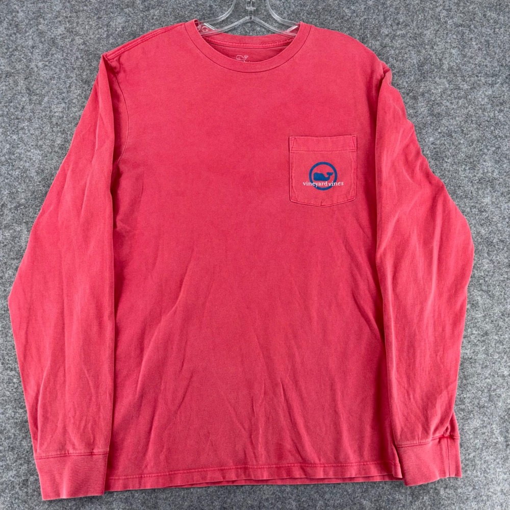 Vineyard Vines Mens Long Sleeve Whale Logo Pocket T-Shirt Red Size M